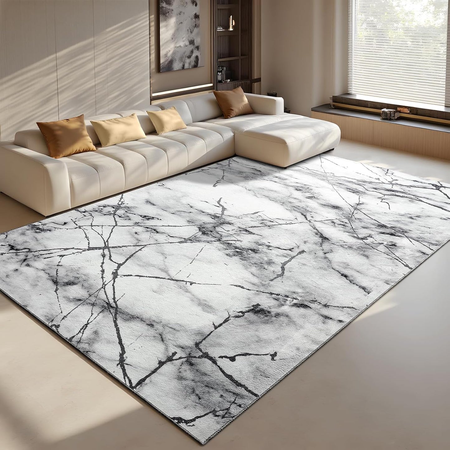 Abstract Area Rug 5x7 Washable Rug with Non-Slip Backing Low Pile Area Rug Area Rugs for Living Room, Bedroom, Dining Room, Silver&Grey