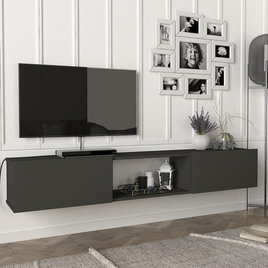 [en.casa] Paltamo TV Lowboard TV Cabinet Hanging TV Cabinet 180 x 31 x 30 cm TV Board with 3 Compartments Anthracite