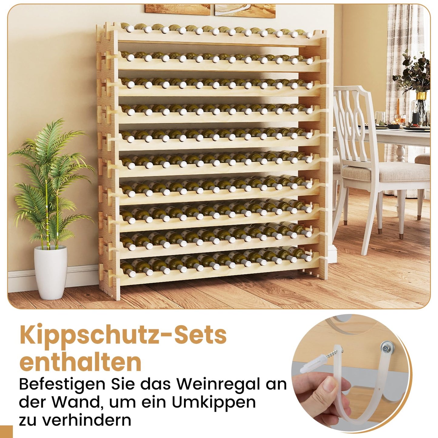 COSTWAY Wine Rack Wood Stackable Bottle Rack for 72 Bottles, Wine Rack with 6 Levels, Wooden Shelf, Bottle Stand for Kitchen, Dining Room, Bar, Basement, 119 x 29 x 72 cm