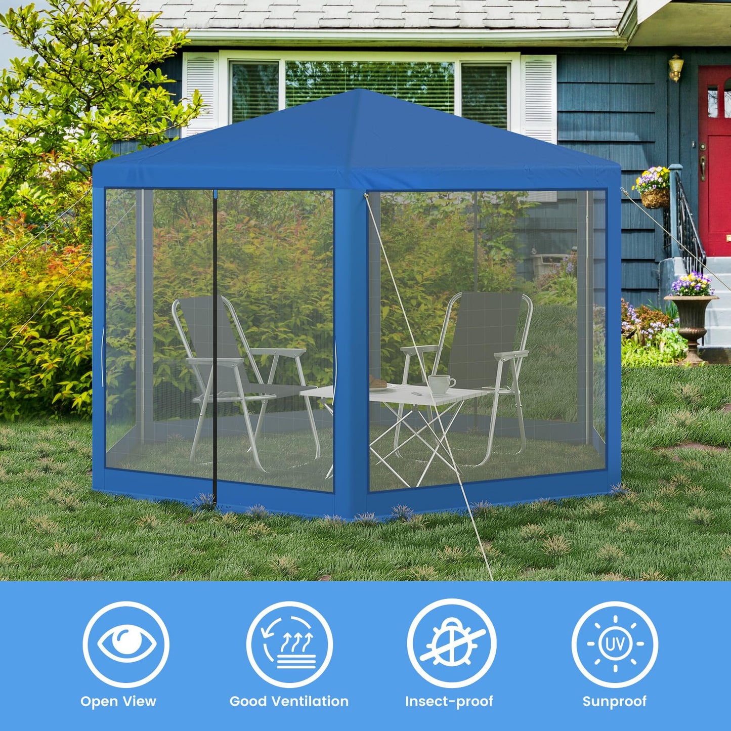 WOLTU Gazebo 3.8 x 3.3 m Square Garden Gazebo with Side Walls Mosquito Net Garden Arbour Metal Party Tent Easy Assembly without Tools for Garden Patio Yard Blue