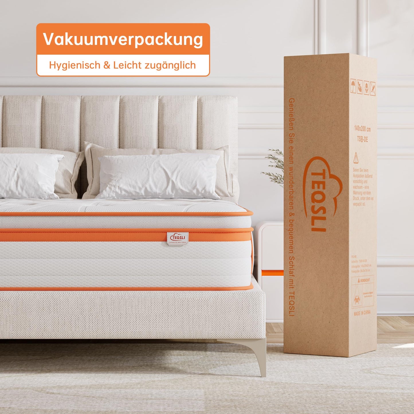 TeQsli Gel Spring Mattress 180 x 200 cm 25 cm Height, Gel Memory Foam & Individual Pocket Springs, Ergonomic 7-Zone Mattress to Relieve Pressure & Back Pain, H3 H4, Oeko-Tex & CertiPUR