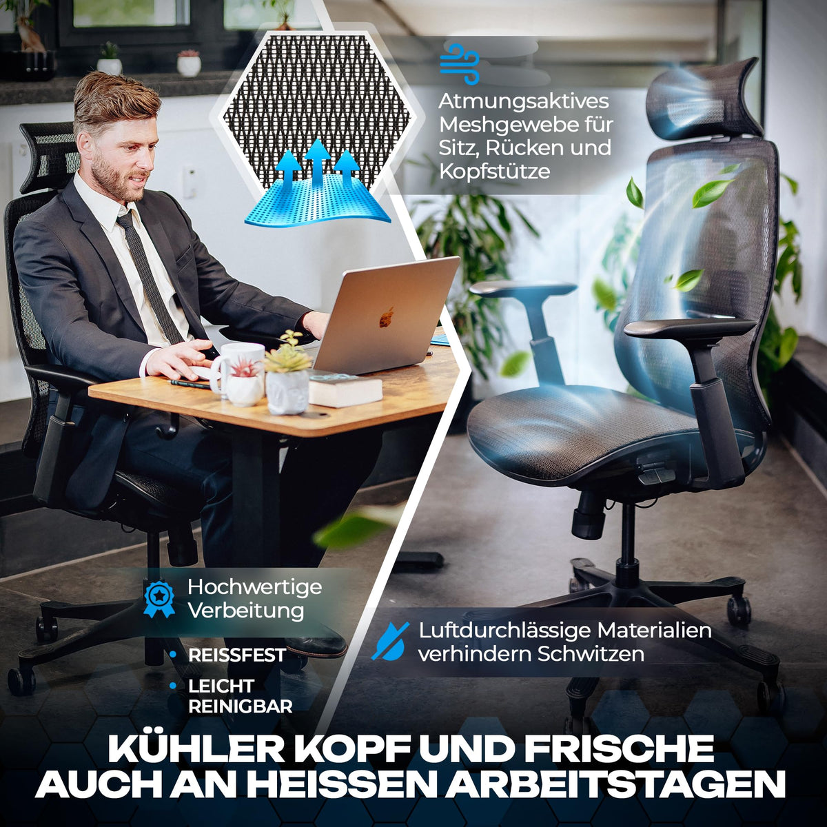 M2 Ergonomic Office Chair, Test Winner with Adjustable Armrest without Headrest for Maximum Freedom of Movement, Back-Friendly, Comfortable Desk Chair for Office and Home Office Chair