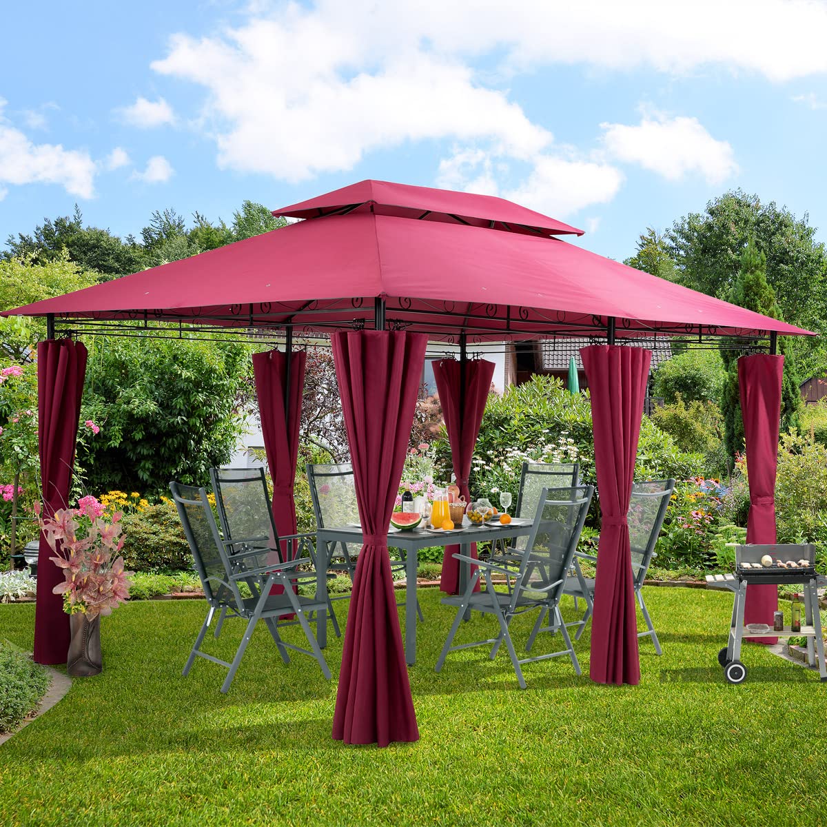Casaria® Pavillon Topas 3x4m Metall Wasserabweisend UV-Schutz 50+ mit Seitenteile Stabil Gartenpavillon Luxus Modern Taupe