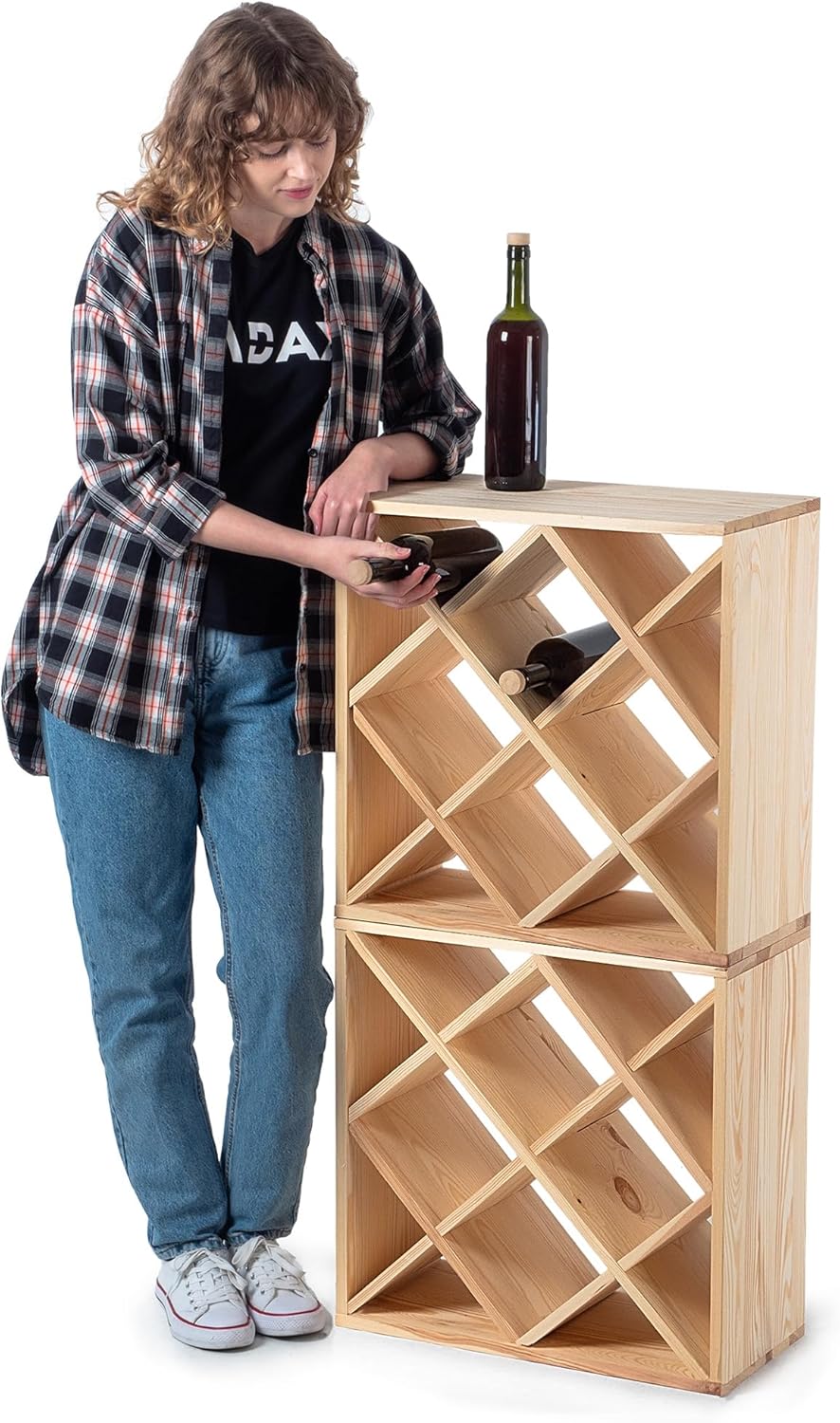 KADAX Wooden Wine Rack, 52 x 25.5 x 104 cm, Large Bottle Rack for Many Wine Bottles, Stackable Wine Stand, Shelf for Bottles, Rustic Wine Cabinet, Sturdy, Space-Saving, Made in EU