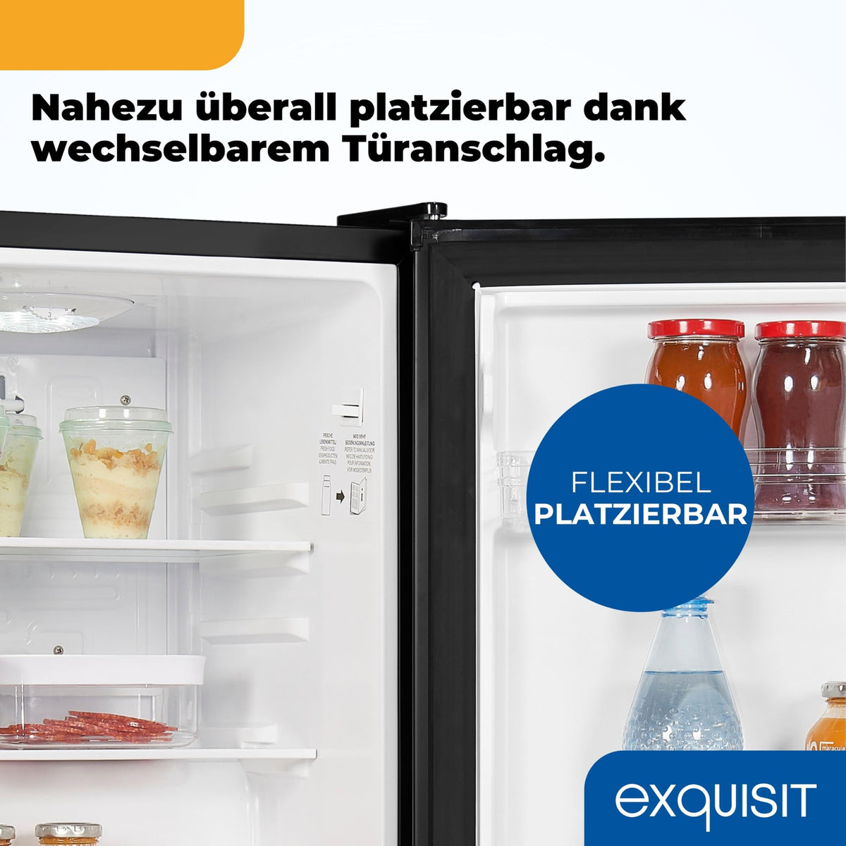 Exquisit KB560-V-091E Mini Fridge, Fridge without Freezer, 50 Litres, 45 cm Width, LED Interior Lighting, Temperature Control, Small Fridge, Black
