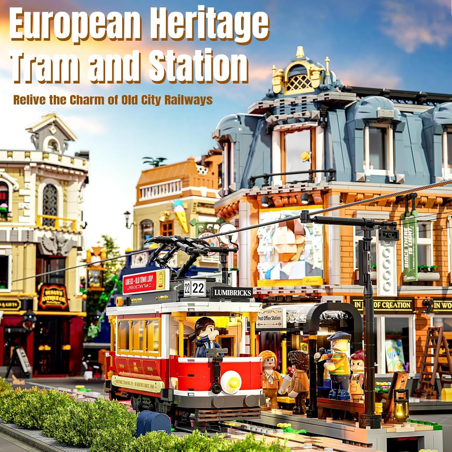 Lumibricks Heritage Tram and Stop Kit with Light, 1274Pcs, L9084