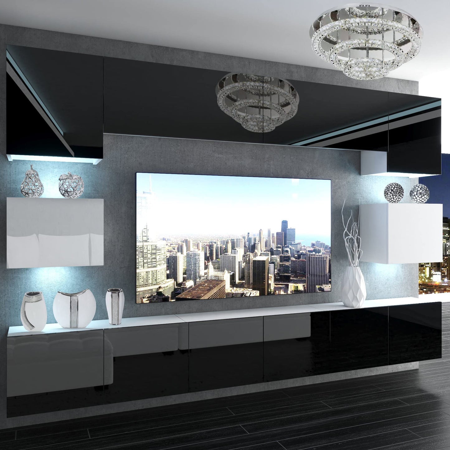 BELINI Living Room Wall Unit Full Equipment Living Room Set Modern Cabinet Wall with LED Lighting TV Cabinet White