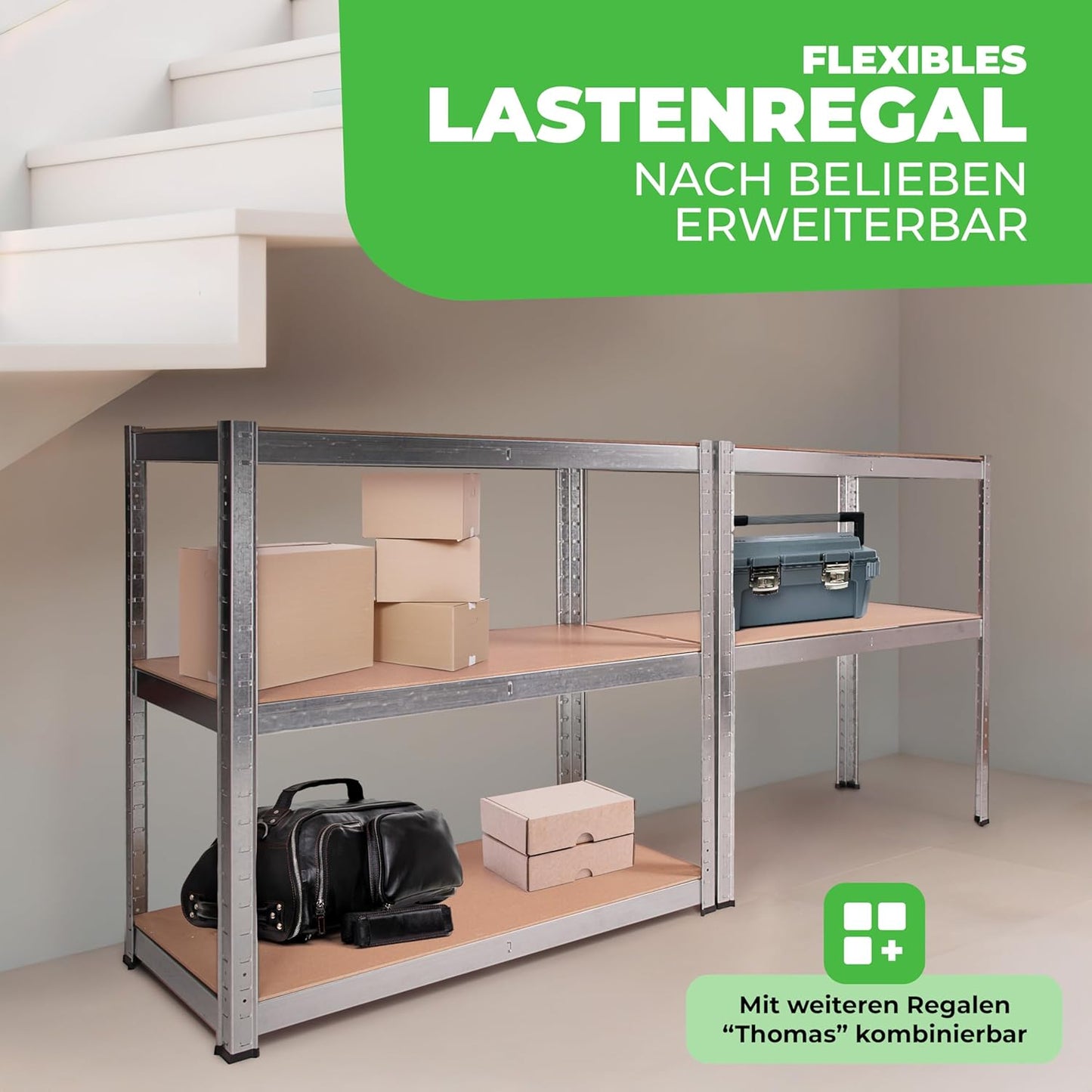 2x Ondis24 Thomas Metal Shelving Units, Storage Units for Basement, Workshop, 90 x 40 x 180 (H) cm, 875 kg, Silver Unit with 5 Height-Adjustable Levels, 5x 175 kg Load Capacity, Heavy Duty, Double Pack
