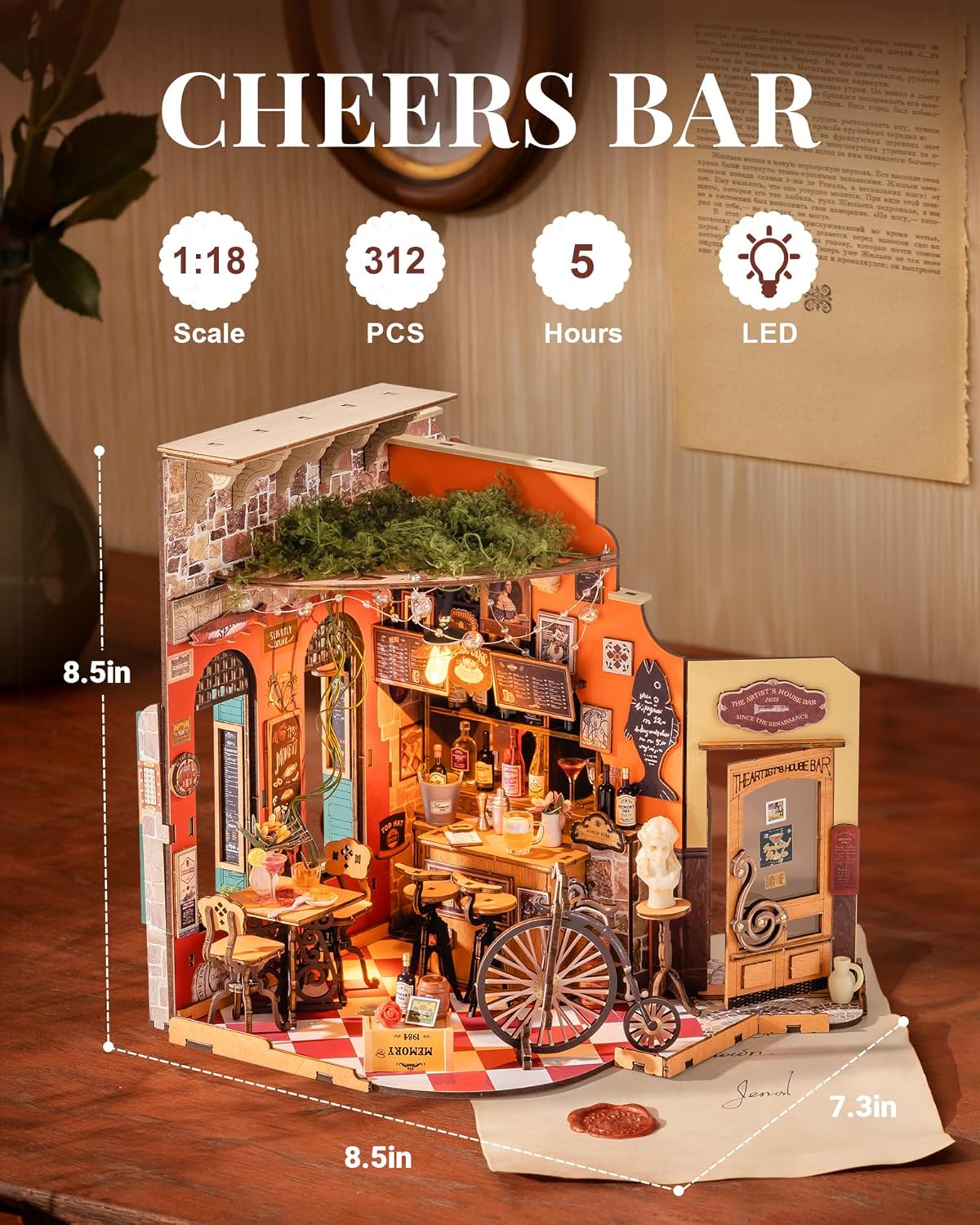 Rolife DIY Miniature House Kit Cheers Bar Model Kits for Adults to Build Miniature Dollhouse Home Decoration Birthday Gift