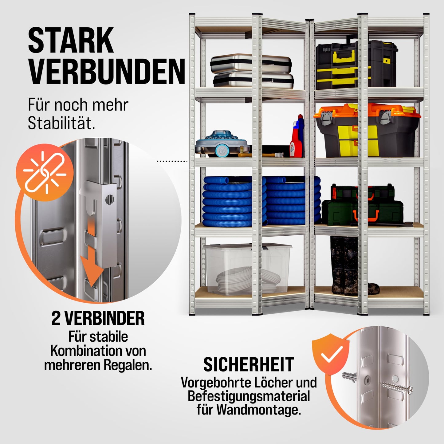 Monzana XL Heavy Duty Shelving 2625 kg, 15 MDF Panels, Storage Shelf / Basement Shelf / Workshop Shelving / Shelving Unit, Set of 3