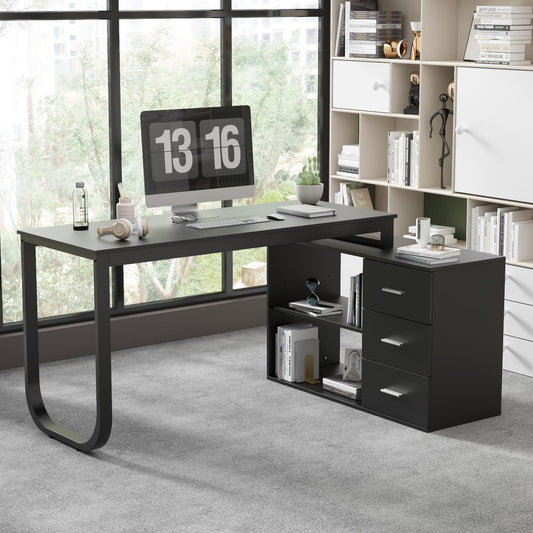 DEZAGCE L Förmiger Schreibtisch, Eckschreibtisch, Computertisch, Schbreibtisch mit 3 Schubladen und 105 cm Länge Aktenschrank,Arbeitstisch, Schreibtische, Weiß, 140 x 105 x 75 cm