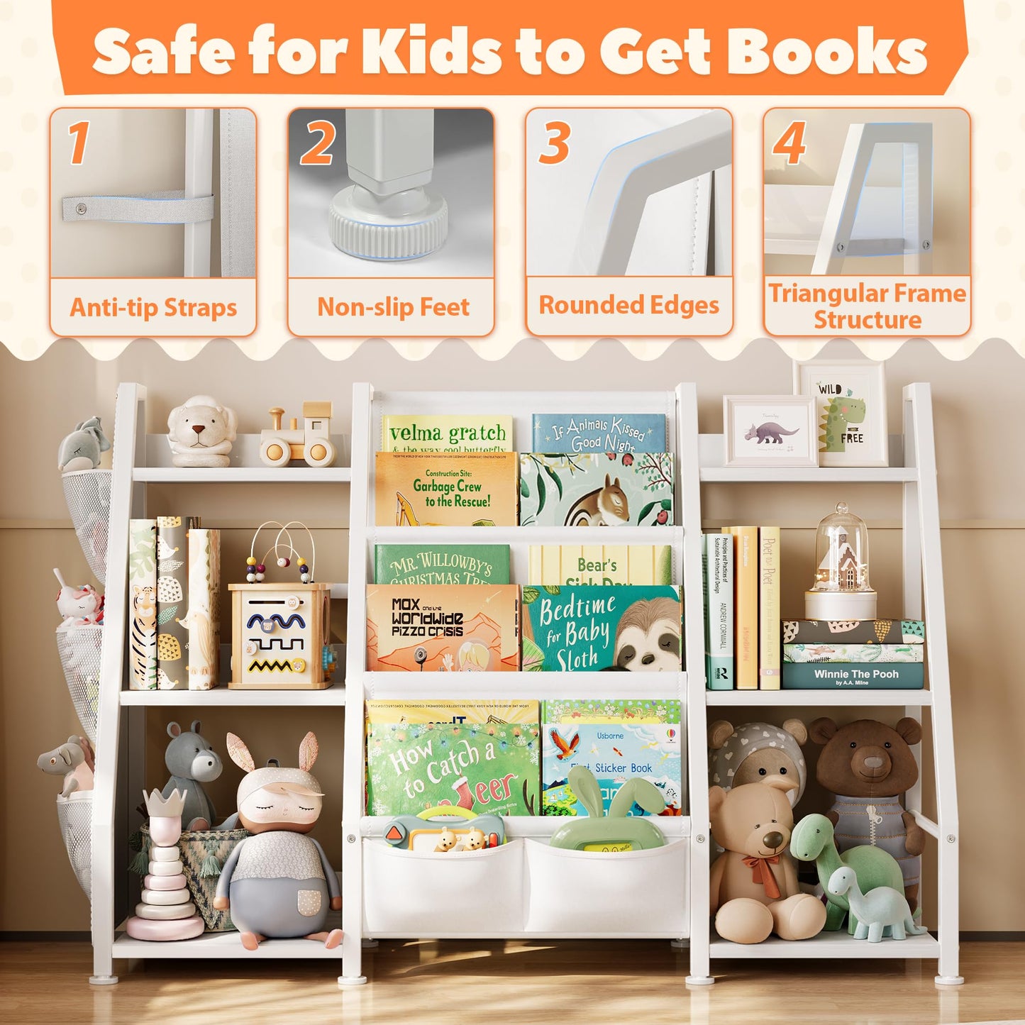 Children's Bookcase Children's Room Toy Shelves: Open Storage Shelf with 6 Compartments - Toddler Display Books Furniture, Nursery, Playroom