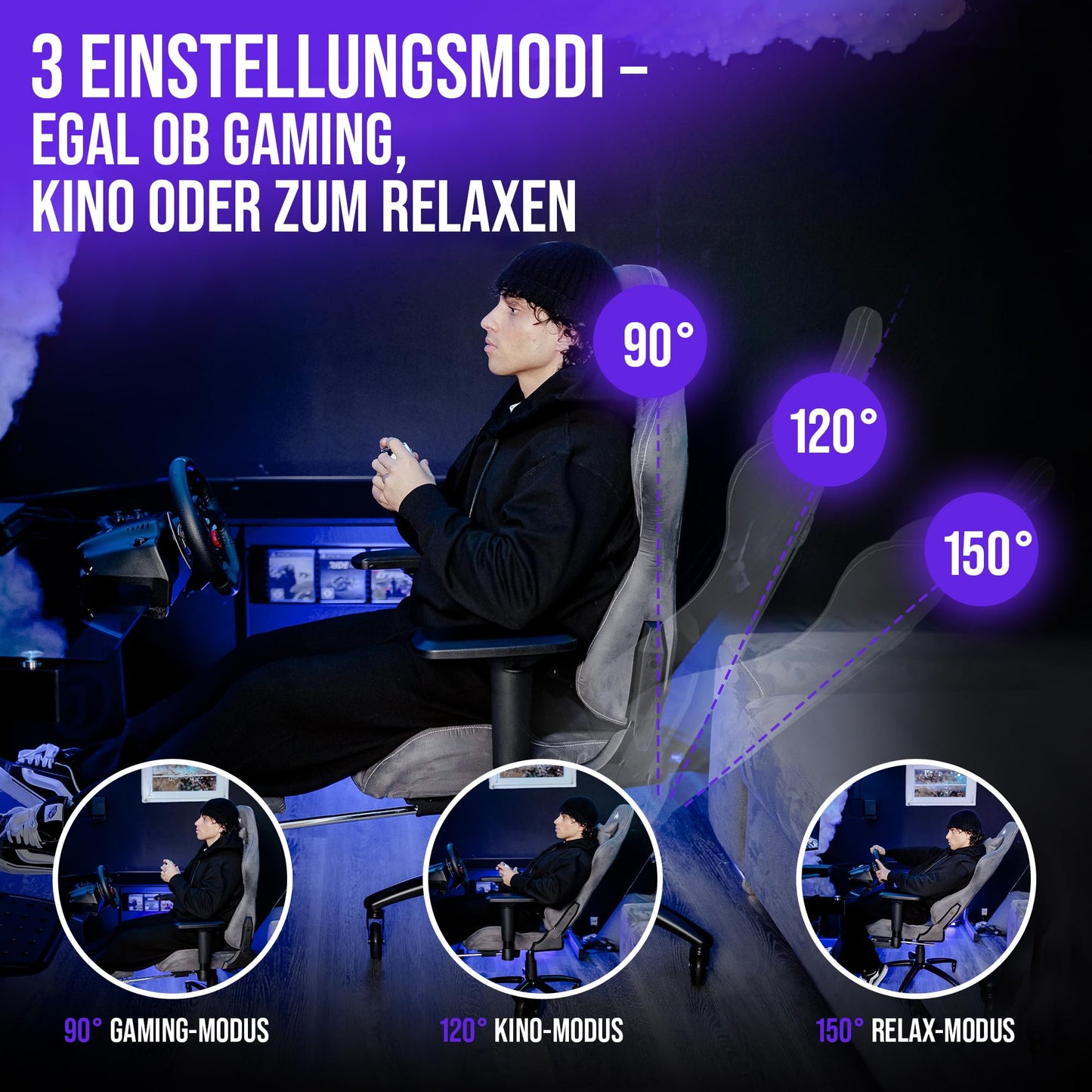 ELITESEATS Ergonomic Gaming Chair [Test Winner] Scratch-Free Wheels Breathable 4D Armrests with Footrest Ergonomic Gaming Chair Fabric 150 kg Load Capacity Gaming Chair Gaming Chair