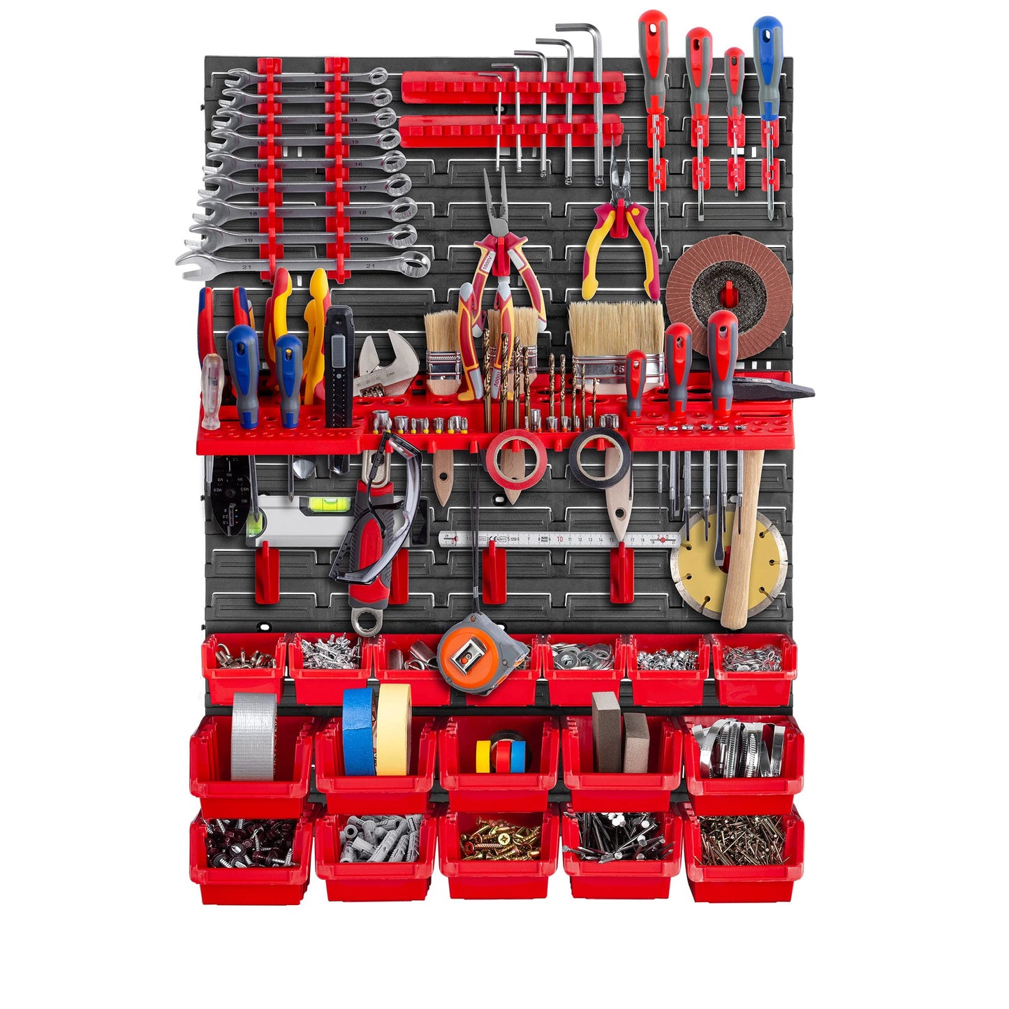 KADAX Workshop Wall Shelf, 58 x 78 cm Storage System Made of Robust Plastic, UV-Resistant Workshop Shelf, Expandable Wall Plates, Shed Rack for Garage (Black, 50 Pieces v2)