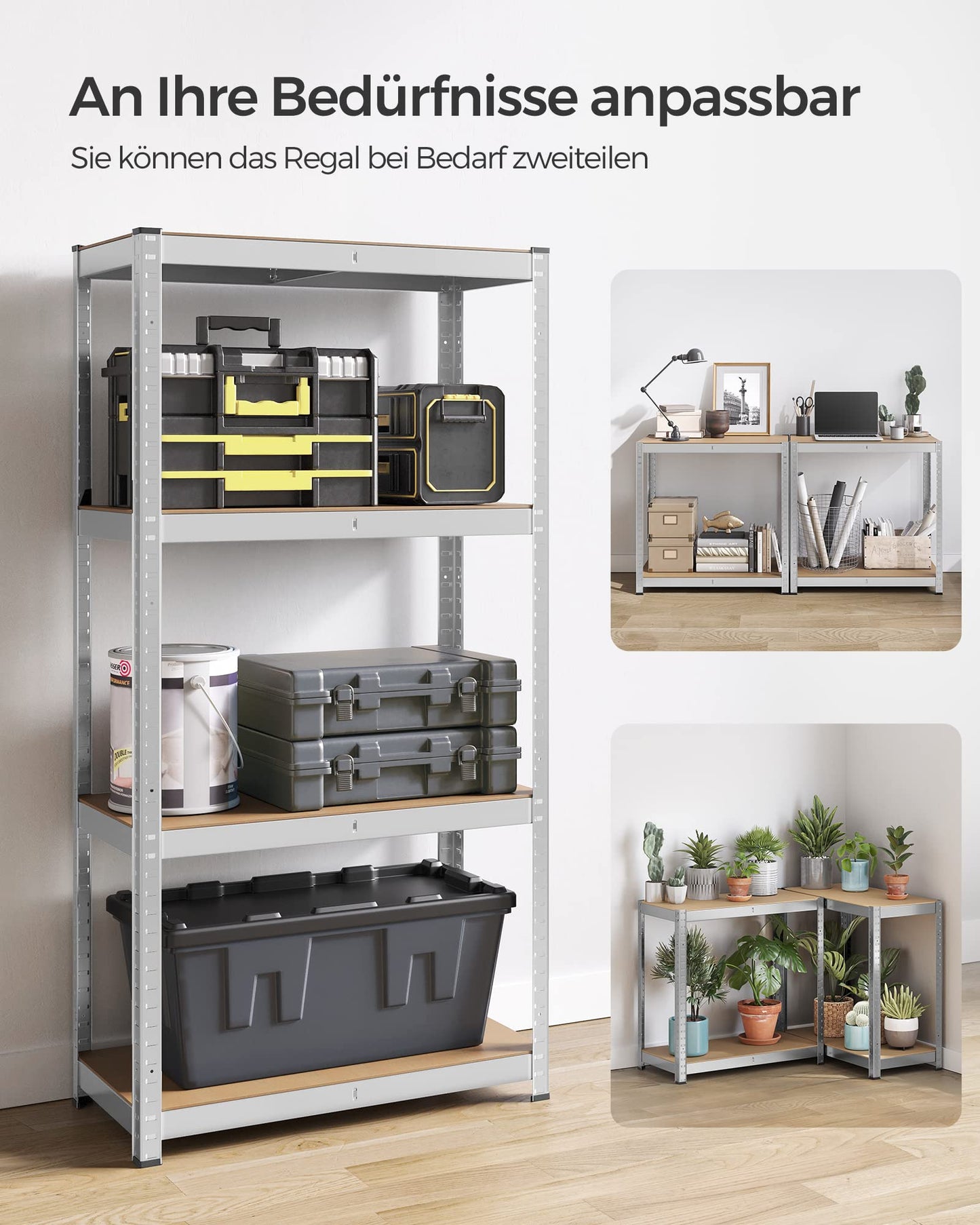 SONGMICS Heavy Duty Shelving Unit Set of 2 Cellar Shelves Storage Shelves 40 x 80 x 160 cm Shelf with Steel Frame Maximum Load 520 kg 4 Adjustable Shelves Silver GLR044E02