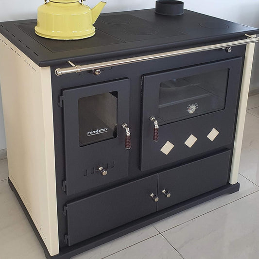 Practik Lux Wood Stove with Baking Compartment and Hob 9.5 kW Fireplace Oven Permanent Burning Oven Workshop Stove Swedish Stove Cottage Oven Heating Oven