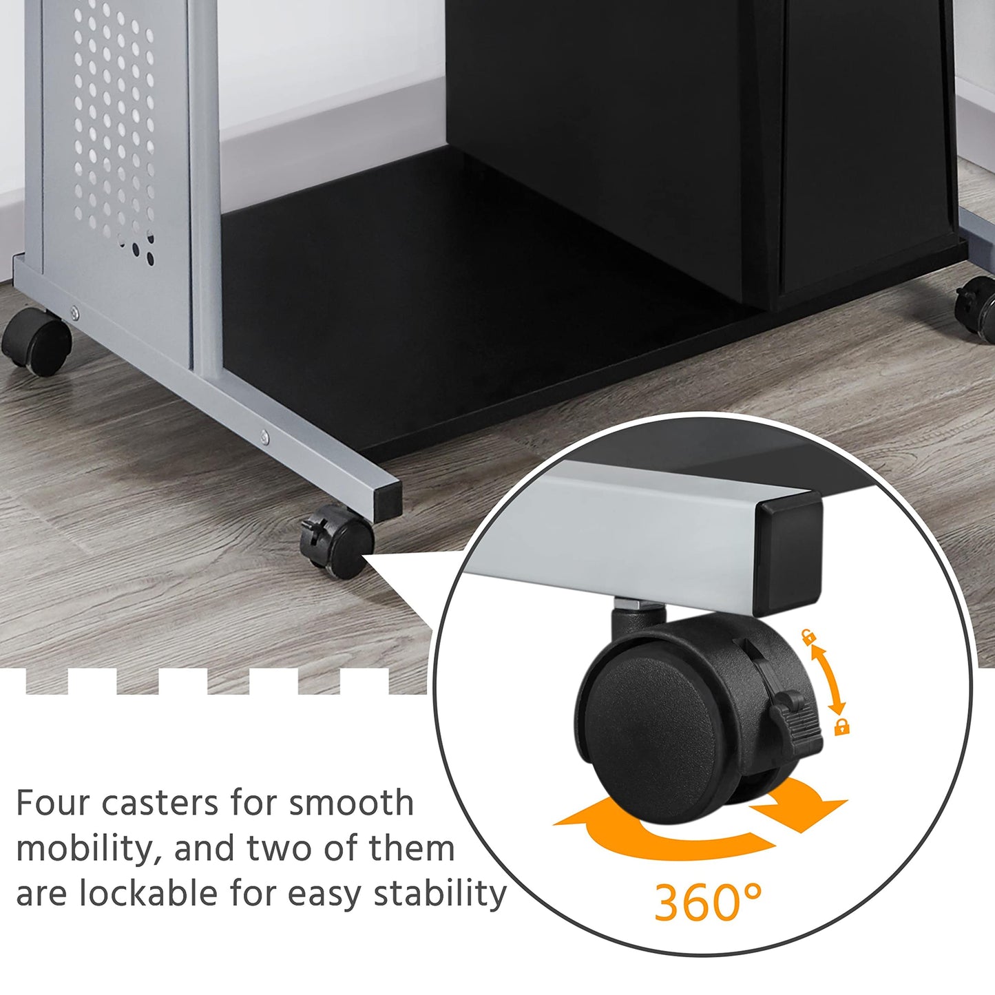 Yaheetech Desk with Printer Shelf Computer Desk Black PC Table with 4 Wheels 80 x 50 x 132 cm