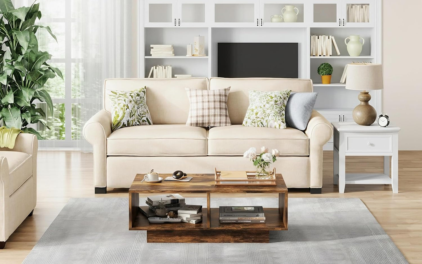 Coffee Table, White, Middle Table, Tea Table for Living Room, Modern and Stylish Rectangular Coffee Table with 2 Open Compartments, Rectangular Side Table, Sofa Table, for Bedroom, Office, 90 x 48 x 31 cm