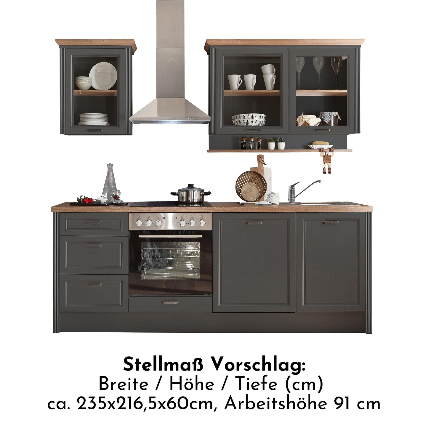 Jasmin Modern Kitchen Unit without Electrical Appliances in Light Pine Artisan Oak Look - Spacious Fitted Kitchen in Country House Style - 344 x 228 x 60 cm (W x H x D)