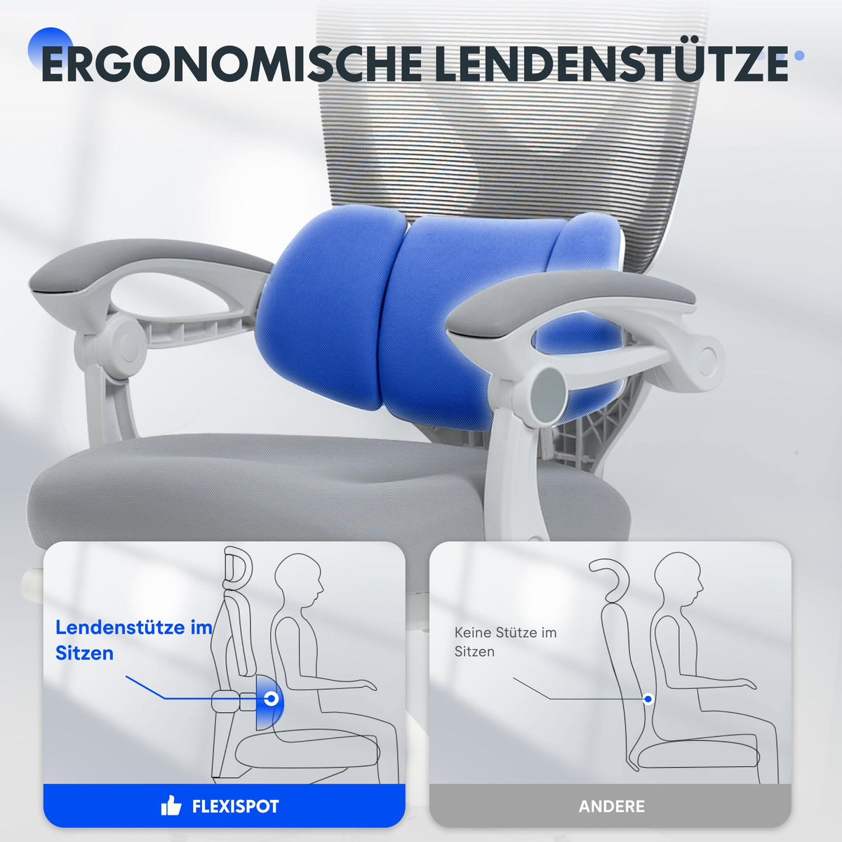 FLEXISPOT Ergonomic Office Chair, X-shaped Desk Chair with 135° Tilt, Coupled Armrests with Zoned Adjustable Lumbar Support, Swivel Chair with Footrest, 3D Headrest, White/Grey