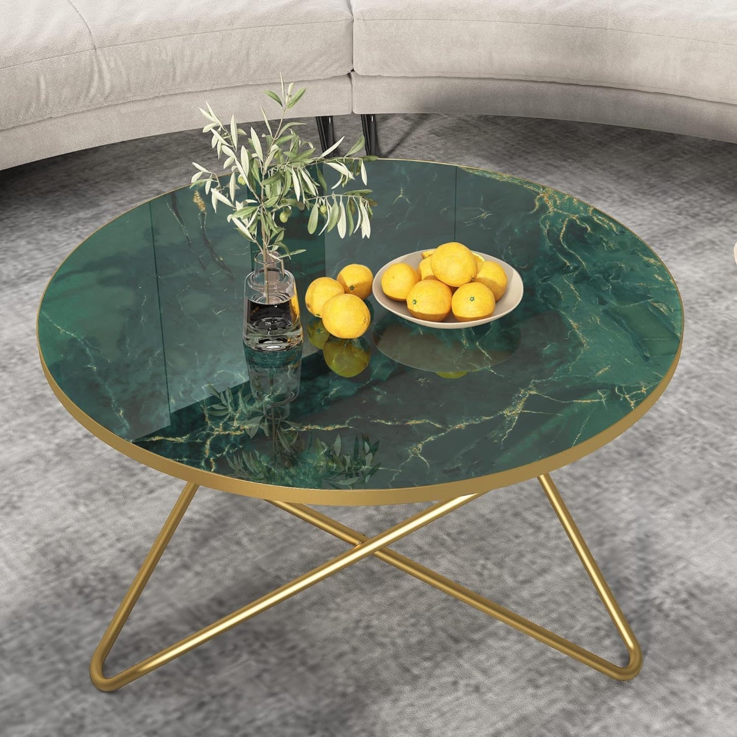 Coffee Table Side Table Round Black Green Living Room Table Sofa Table for Living Room Garden Balcony Bedroom Table Round Modern Plant Table Outdoor with Marble Pattern