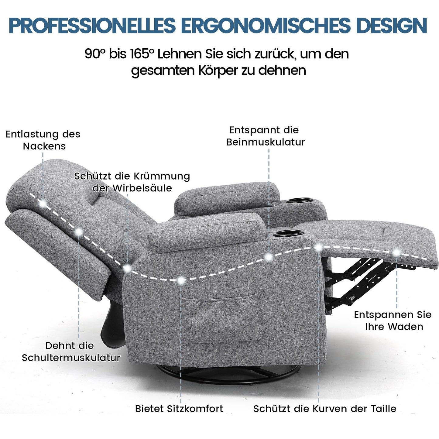 COMHOMA Relaxsessel-Set, Sofa, Sofa-Set aus Kunstleder, Fernsehsessel Ruhesessel Liegesessel mit Liege-Funktion Polstersessel Schlafsessel für Wohnzimmer Schlafzimmer Heimkino,Schwarz, 3+2+1