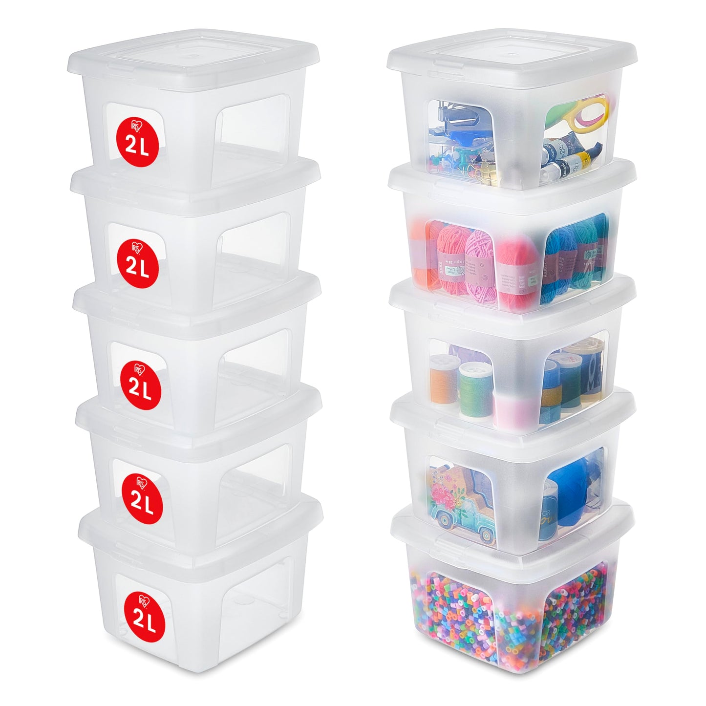 Iris Ohyama, Set of 14 5 Litre Clear Stackable Storage Boxes Living Room Bedroom - Modular Clear Box MCB-5 - Transparent