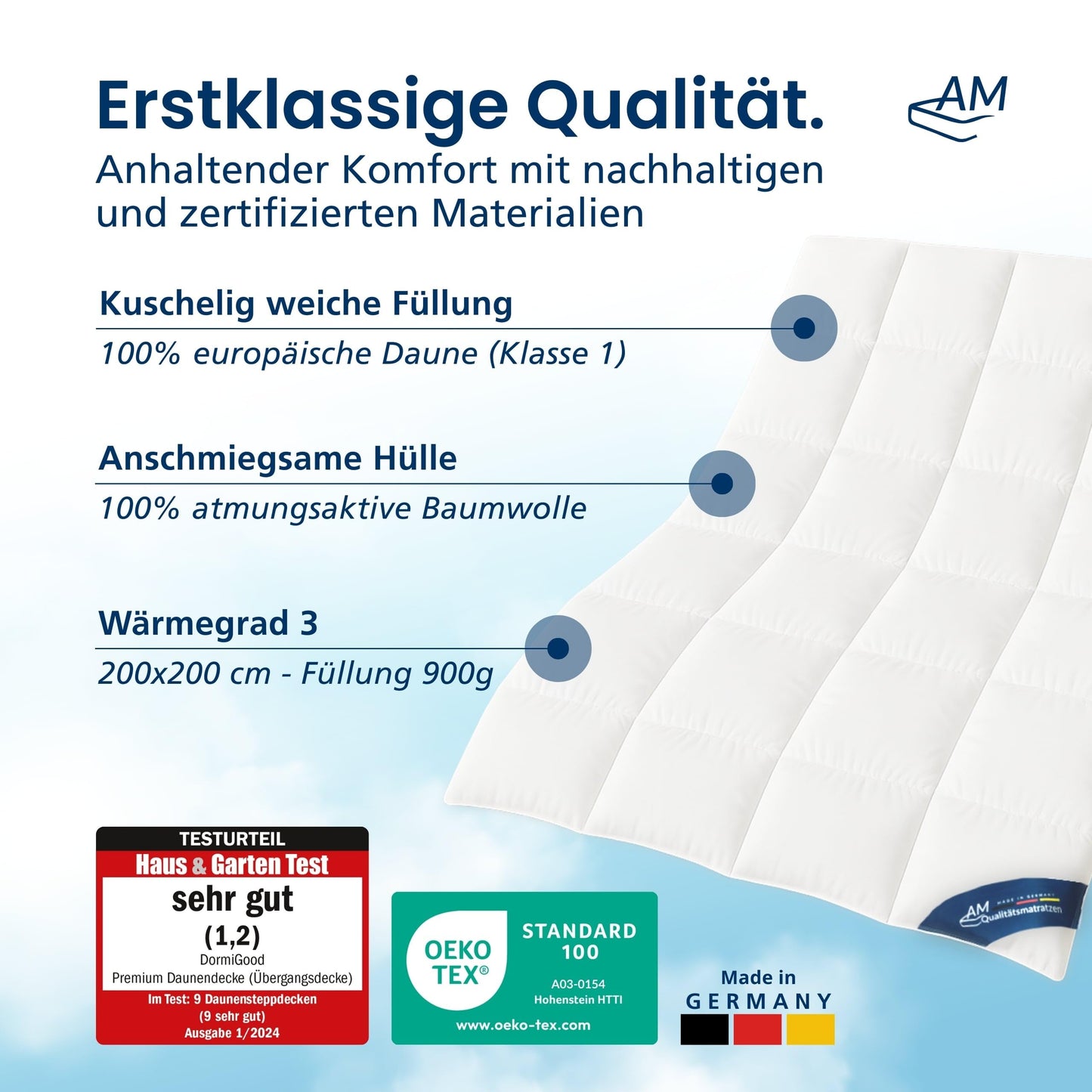 100% down - high-quality down duvet 135 x 200 cm for the transitional period - warm transition duvet 135 x 200 - for spring and autumn - cotton inlay