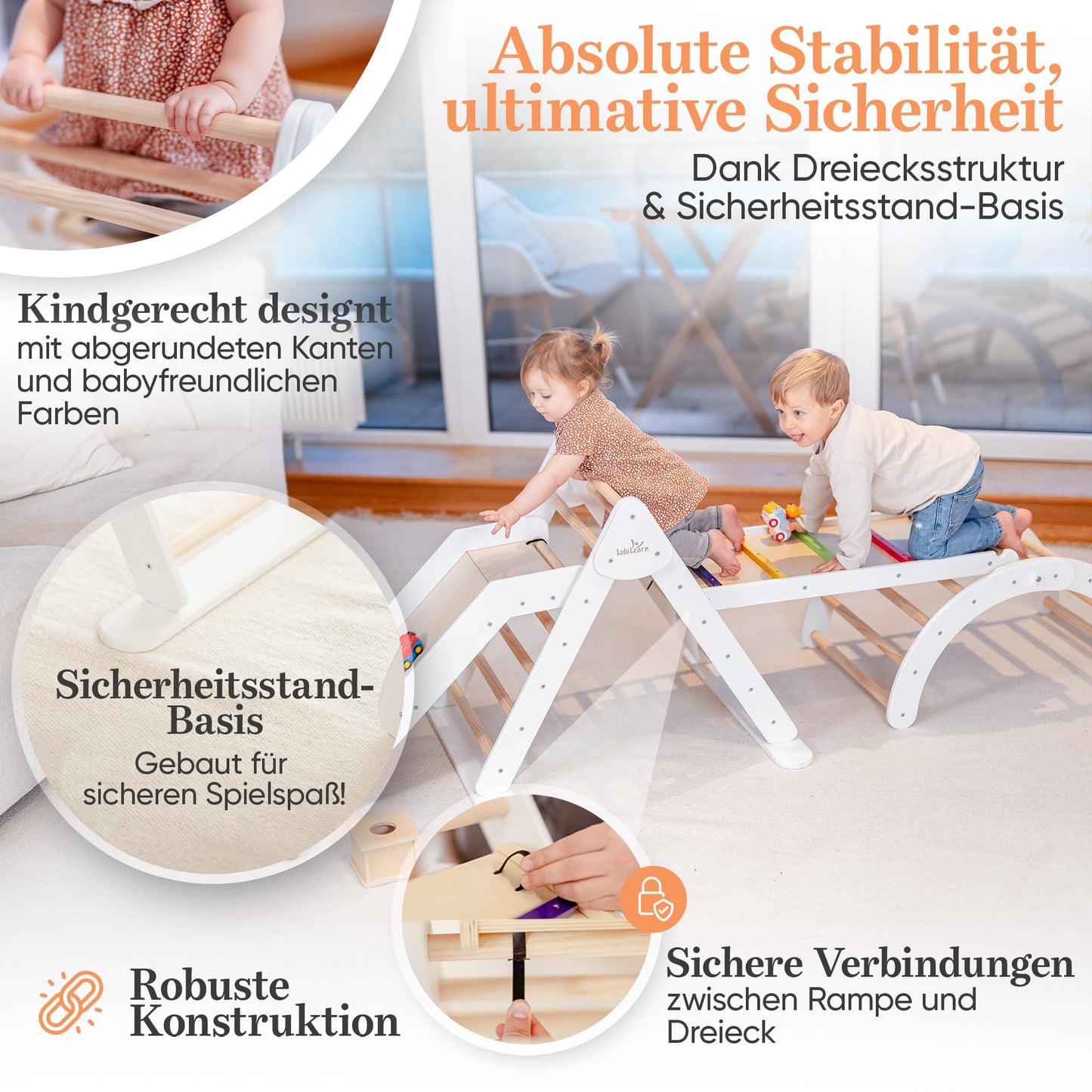 Lululearn® Climbing Triangle, Climbing Arch & Ramp [Foldable] Ideal for Indoor & Garden - Climbing Frame from 1 Year, Montessori Toy for Active Learning - Discover Now! (White)