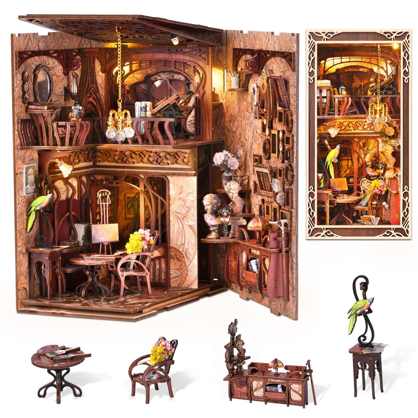 MiniCity Book Nook Kit, DIY Miniature Dollhouse Booknook Kit, 3D Wooden Puzzle Bookend Bookshelf Insert Decor for Teenagers and Adults (Library of Gods Max)