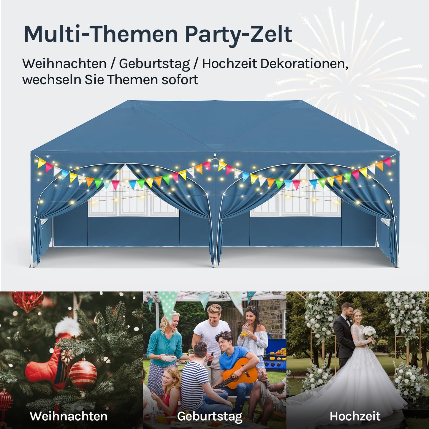 WOLTU Gazebo, Folding Gazebo, 3 x 6 m, with 6 Side Walls, Party Tent, Water-Repellent, UV Protection 50+, Height-Adjustable Garden Gazebo, with Carry Bag, for Outdoor Garden, Camping, Grey