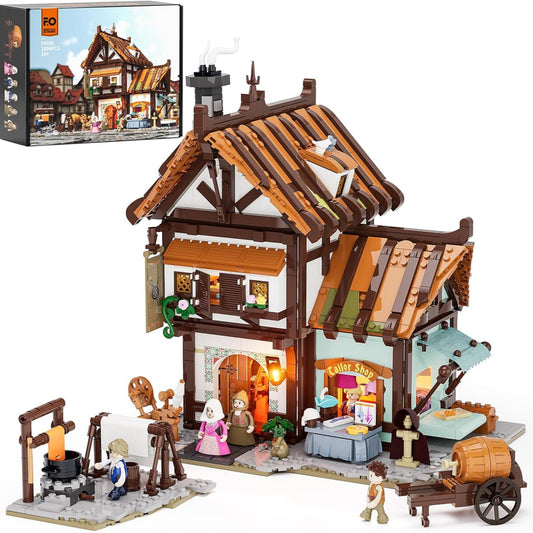 FUNWHOLE Medieval Dressmaking Workshop Luminous Building Set - Modular Collectible for Adults & Teenagers, 1994 Pieces - Home Decoration, Stress Relief