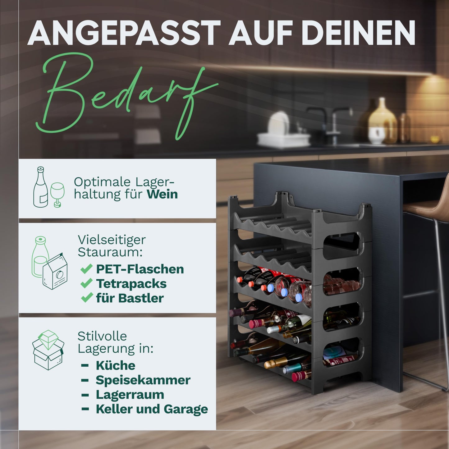 Novaliv Plastic Bottle Rack for 48 Bottles Expandable Wine Rack Stackable Black Drink Rack Bottle Shelf System Shelf for Drinks Bottle Cabinet Spirits Shelf