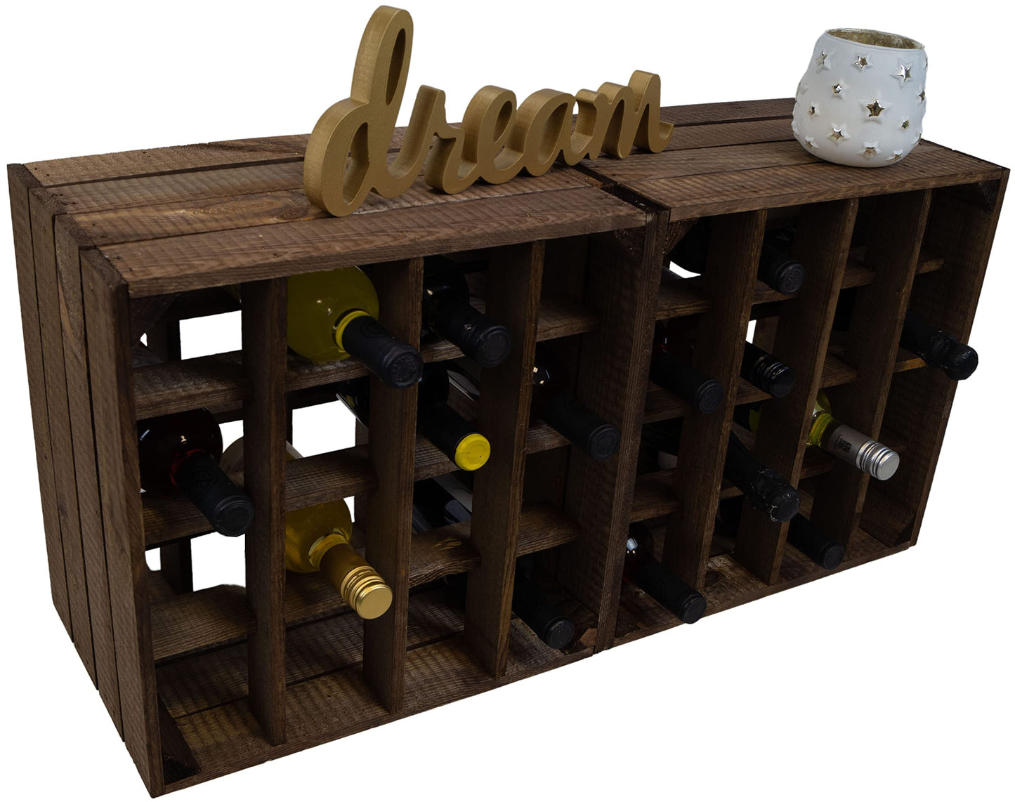 Kistenkolli Altes Land Weinregal 16er weiß/Natur/geflammt Maße 40x40x27cm Regalkiste Flaschenablage Weinregal Apfelkiste/Weinkiste (Weinregal 16er weiß)