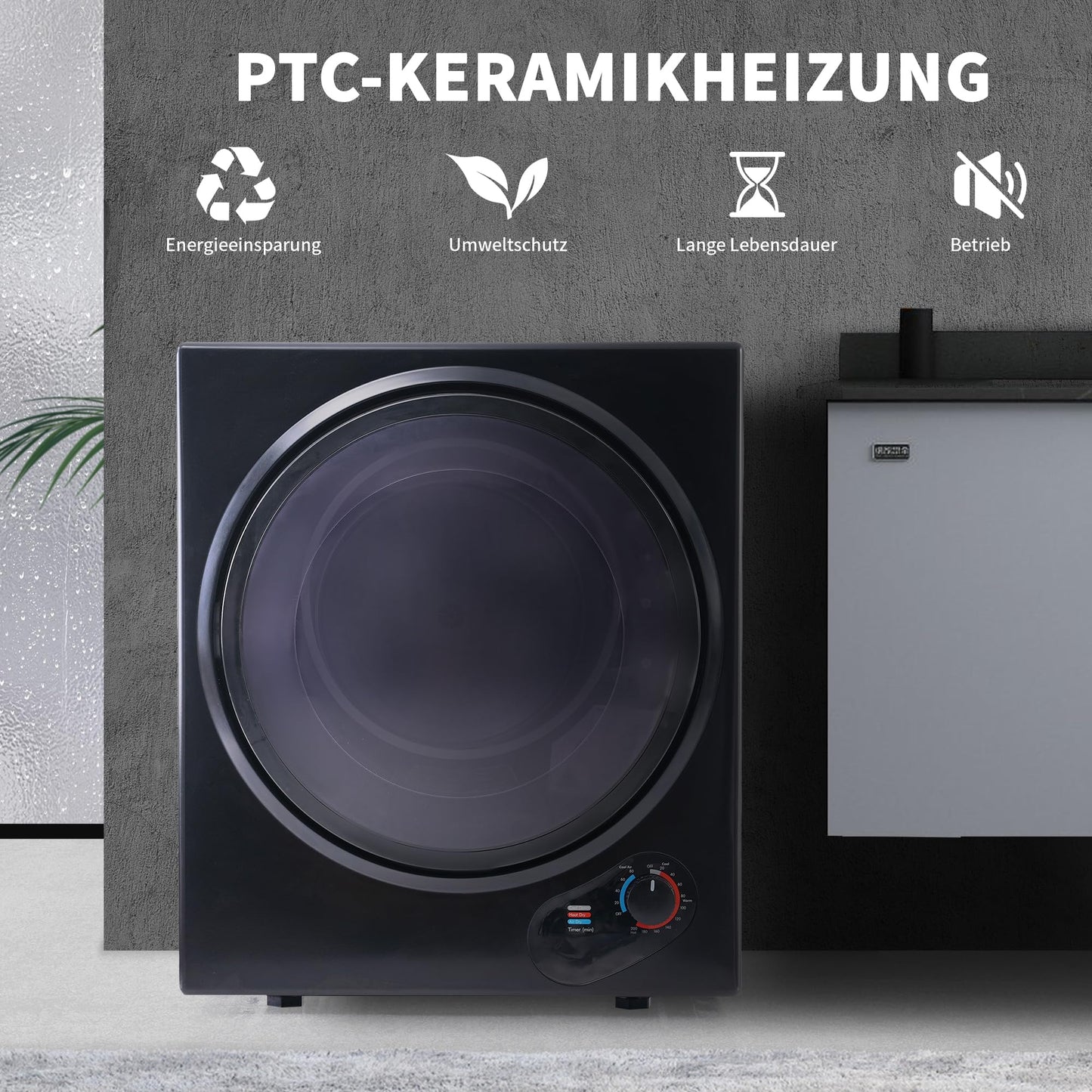 HAUSPROFI Exhaust Dryer 2.5 kg, Wall Mountable, 200 Minute Timer, Double Filter, PTC Ceramic Heater, Stainless Steel Drum, Overheating Protection, 65°C Drying Temperature (White)