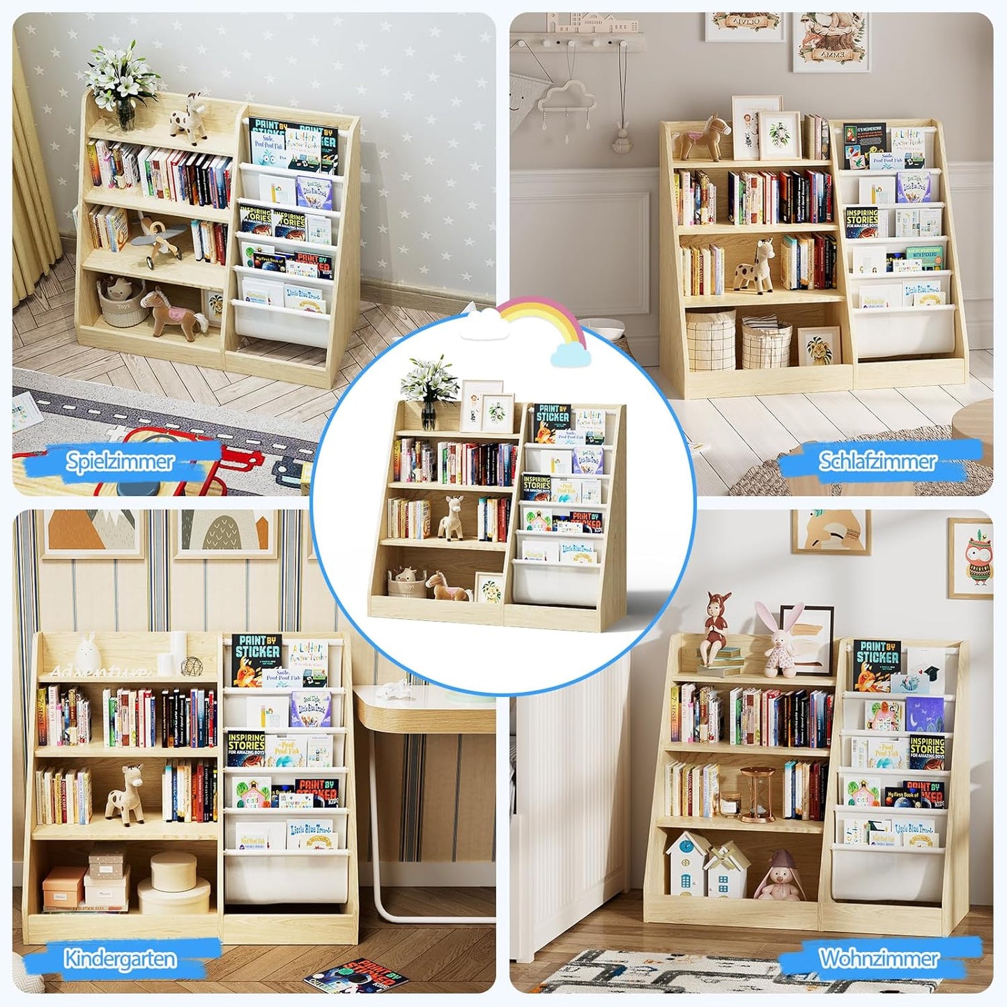 Children's Shelf, White with 5 Shelves and 4 Open Compartments, Bookcase for Children, Toy Organiser, 90 x 40 x 80 cm
