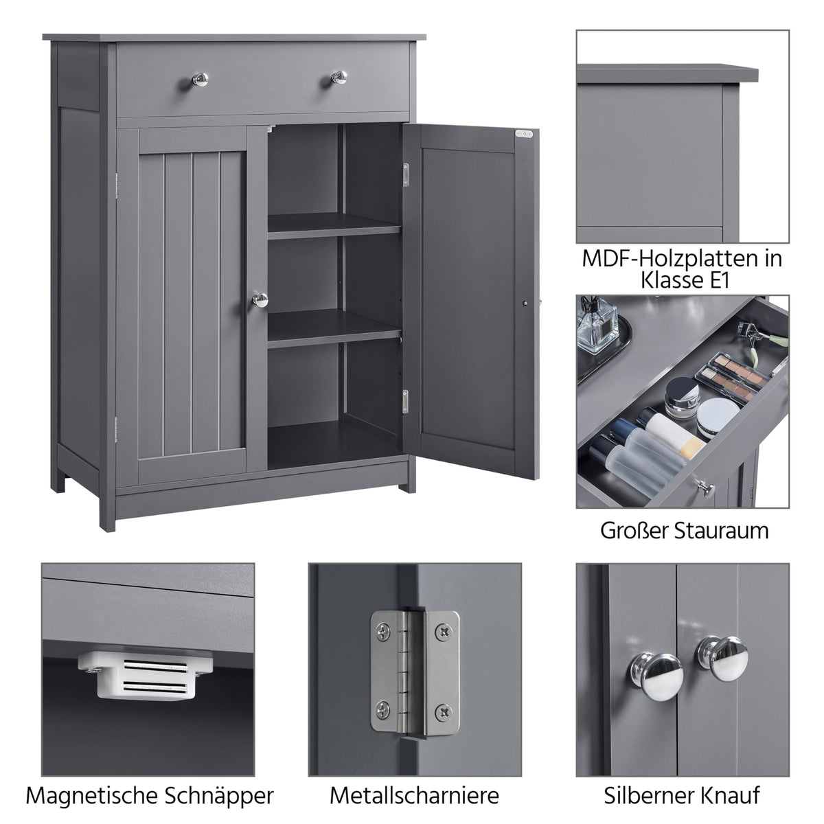 Yaheetech Bathroom Cabinet Kitchen Cabinet Chest of Drawers Storage Cabinet with Drawer and Double Door Bathroom 60 x 30 x 80 cm LBH White