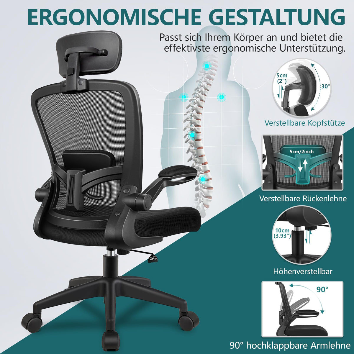 FelixKing Office Chair Ergonomic Desk Chair with Adjustable Headrest, Armrests, Lumbar Support, High Back Office Chair, Desk Chair up to 300 lbs Load Capacity (Black)