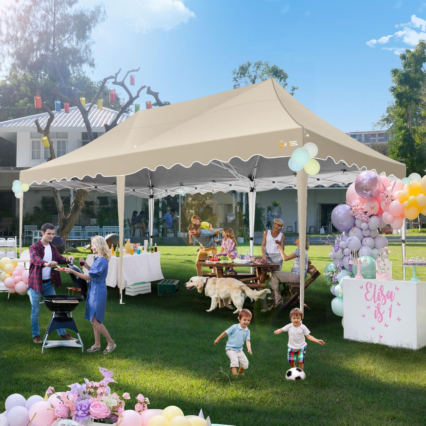 HOTEEL Gazebo 3 x 6 Waterproof Stable with 6 Removable Side Walls, Wave Hem Roof Party Tent 3 x 6 with Wheel Bag and 4 Sand Bags, Folding Gazebo 3 x 6 Parasol for Wedding Market (Grey)