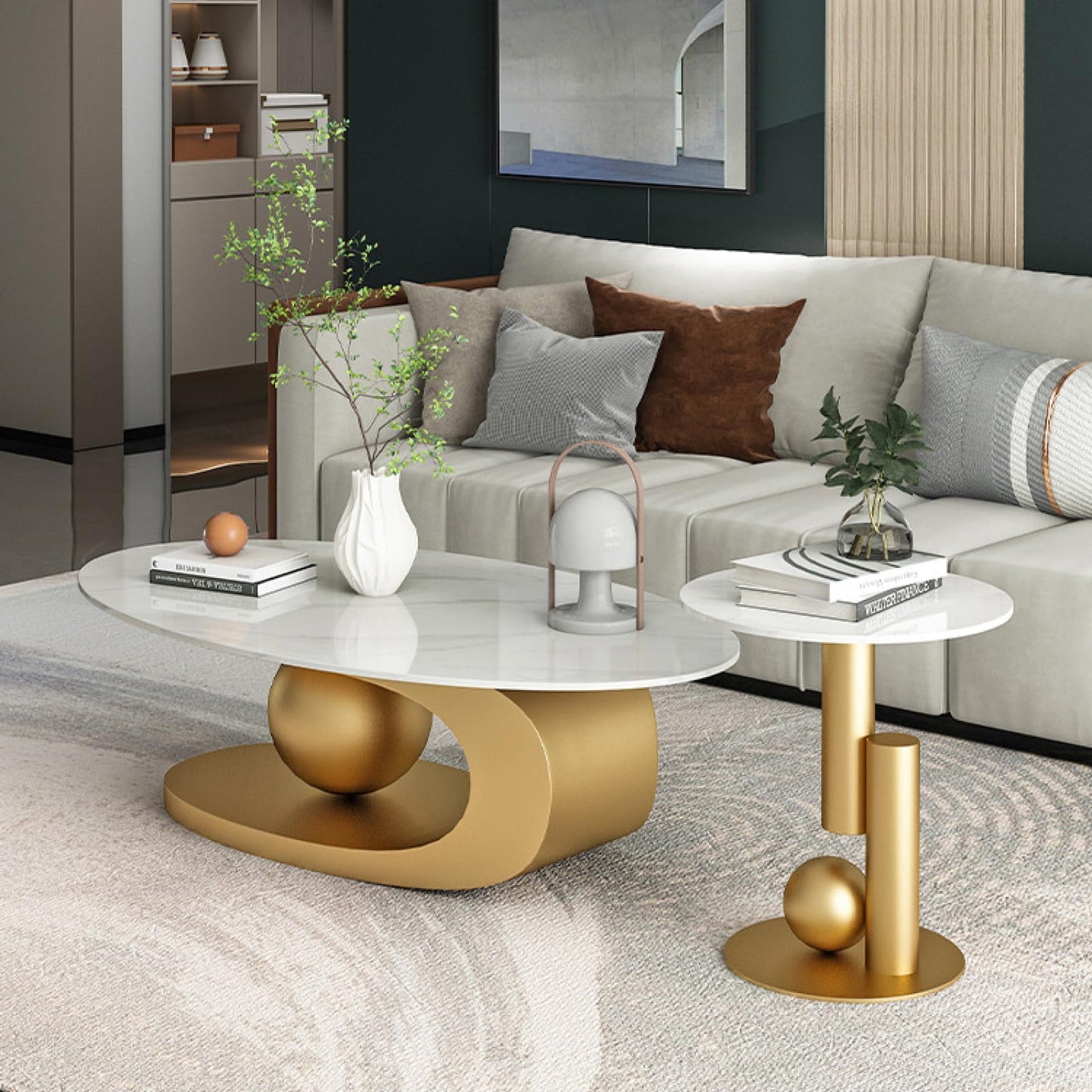 Luxury Marble Coffee Table with Golden Metal Bracket and Stone Worktop - Elegant Styling, Unique Design, Easy to Clean