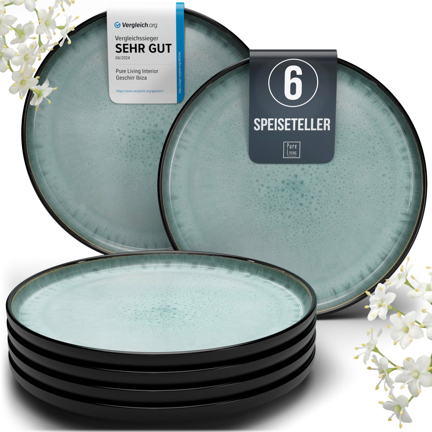 Ibiza Stoneware Crockery Set for 12 People, 48 Pieces, Test Winner, Dreamlike Mediterranean Stoneware Crockery Set, Bowl and Plate Set, Dinner Service for 12 People, Pure Living Crockery Sets in Deep