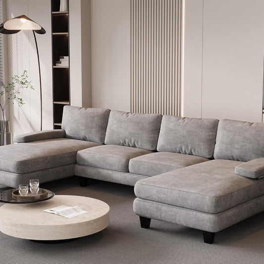 JUMMICO Corner Sofa with Sleep Function, Living Landscape Corner Couch Sofa with Removable Sofa Cover, U-Shape Couch for Living Room and Bedroom (W x D x H) 292 x 111 x 92 cm, Grey