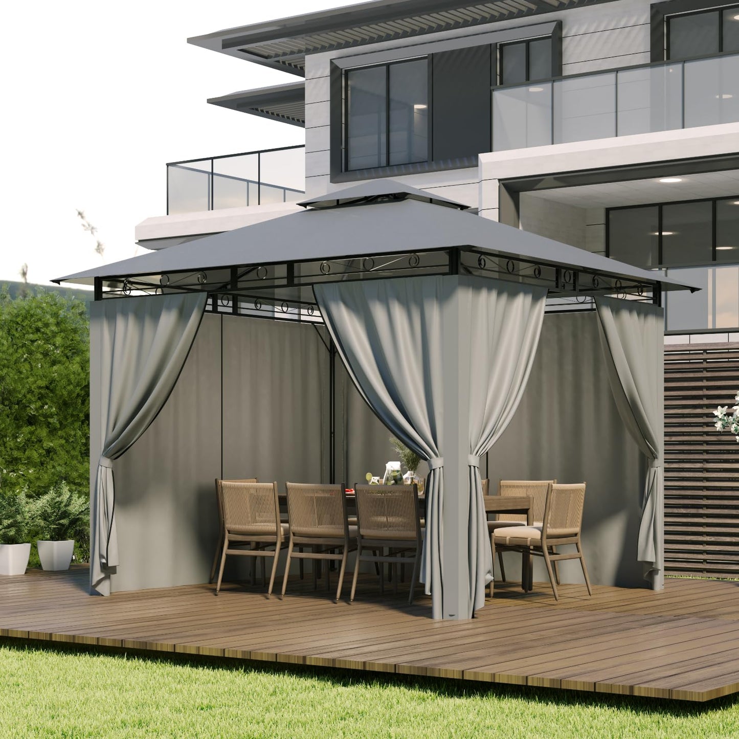 Gazebo 3 x 3 Waterproof Stable Winterproof, Garden Gazebo, Tarpaulin, Garden Gazebo, Metal Frame Gazebo, Grey