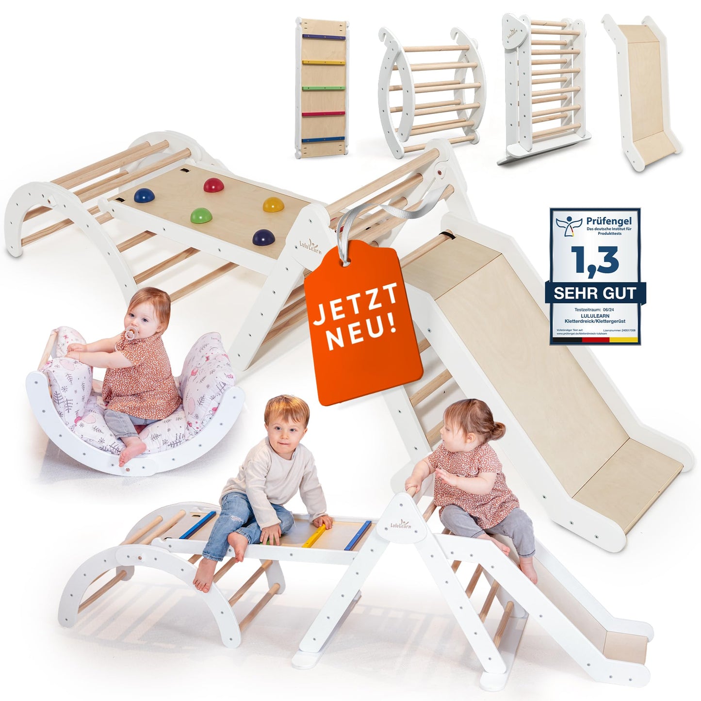 Lululearn® Climbing Triangle, Climbing Arch & Ramp [Foldable] Ideal for Indoor & Garden - Climbing Frame from 1 Year, Montessori Toy for Active Learning - Discover Now! (White)