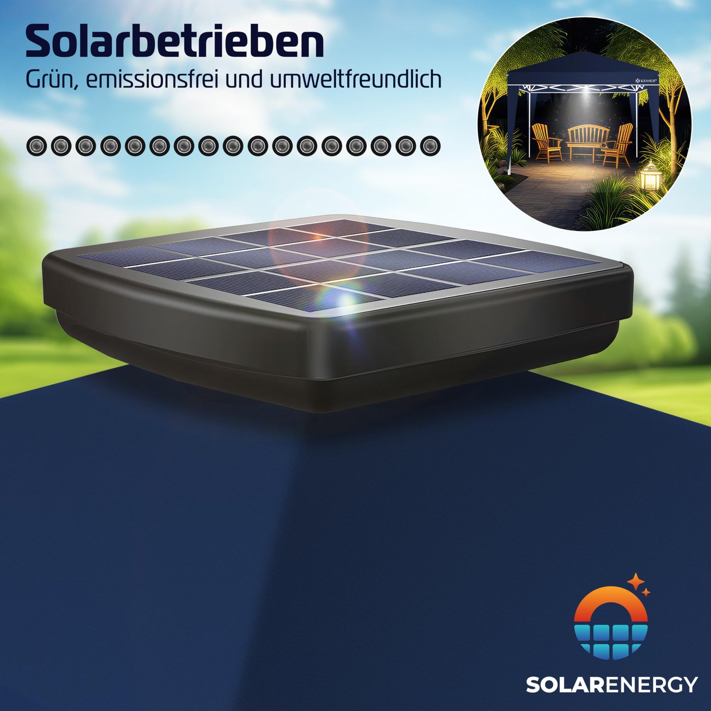 KESSER® Folding Gazebo 3 x 3 m with LED Lighting, Pop-Up Garden Gazebo, Height Adjustable, Stable, Waterproof, Winterproof, Party Tent, Marquee, UV Protection 50+, Includes Remote Control and Bag