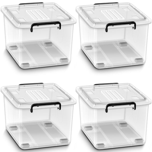 tillvex® Storage Boxes with Lid, Set of 6, 13 Litres, Food Safe, Plastic Boxes Set, Stackable, Storage Organiser System Box, Large, Storage Box, Clothes Boxes, 100% New Material