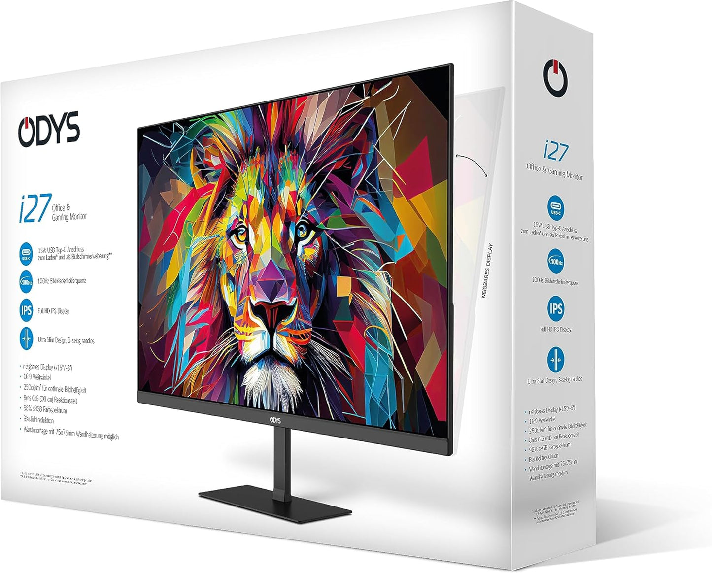 ODYS i27-Q-180-27 Inch Gaming Monitor (69 cm Screen, WQHD, 2,560 x 1,440 Pixels, 180 Hz, 1ms Response Time (MPRT), Fast IPS Panel, 120% sRGB, FreeSync, 2x HDMI, 2x Display Port)