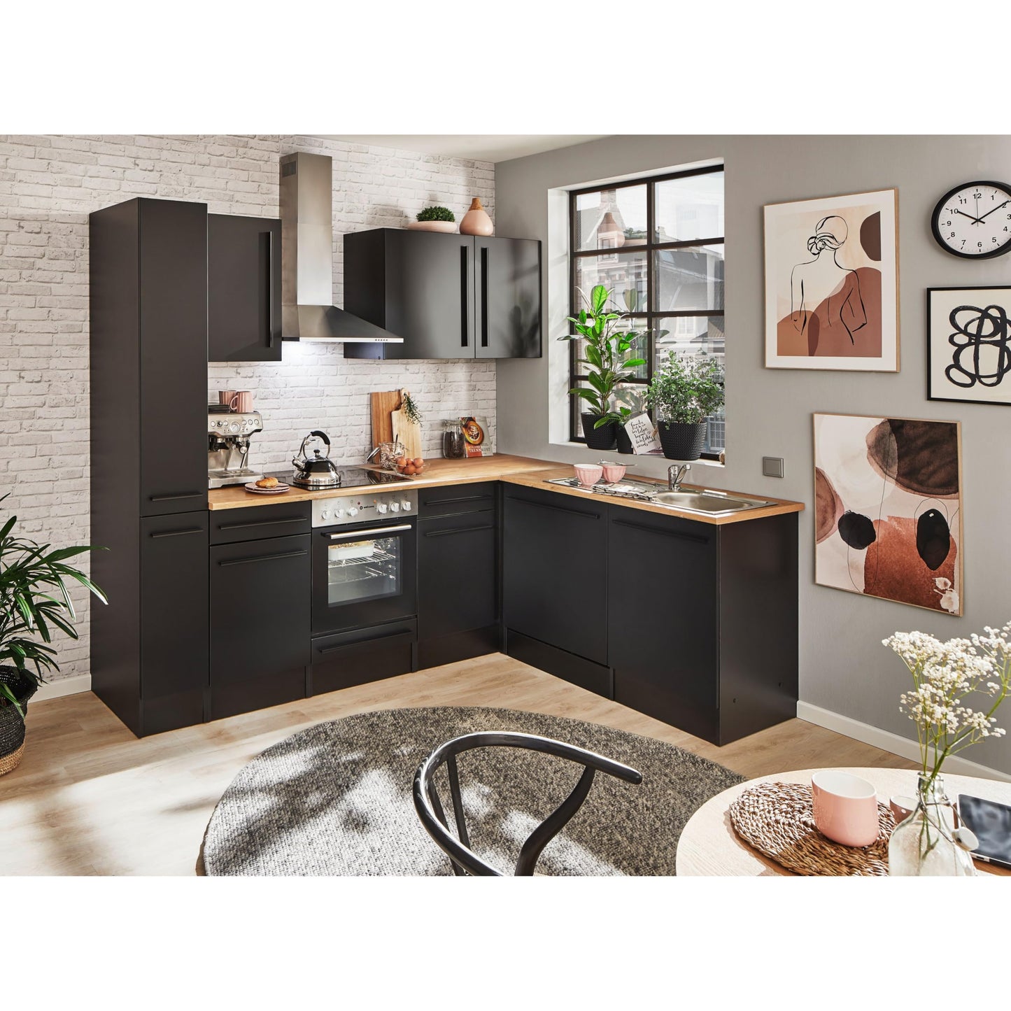 Jazz 8 Modern Corner Kitchen without Electrical Appliances in White High Gloss, Metallic Grey - Spacious Kitchen Unit in L-Shaped with Lots of Storage Space - 220 x 211 x 60 cm (W x H x D)