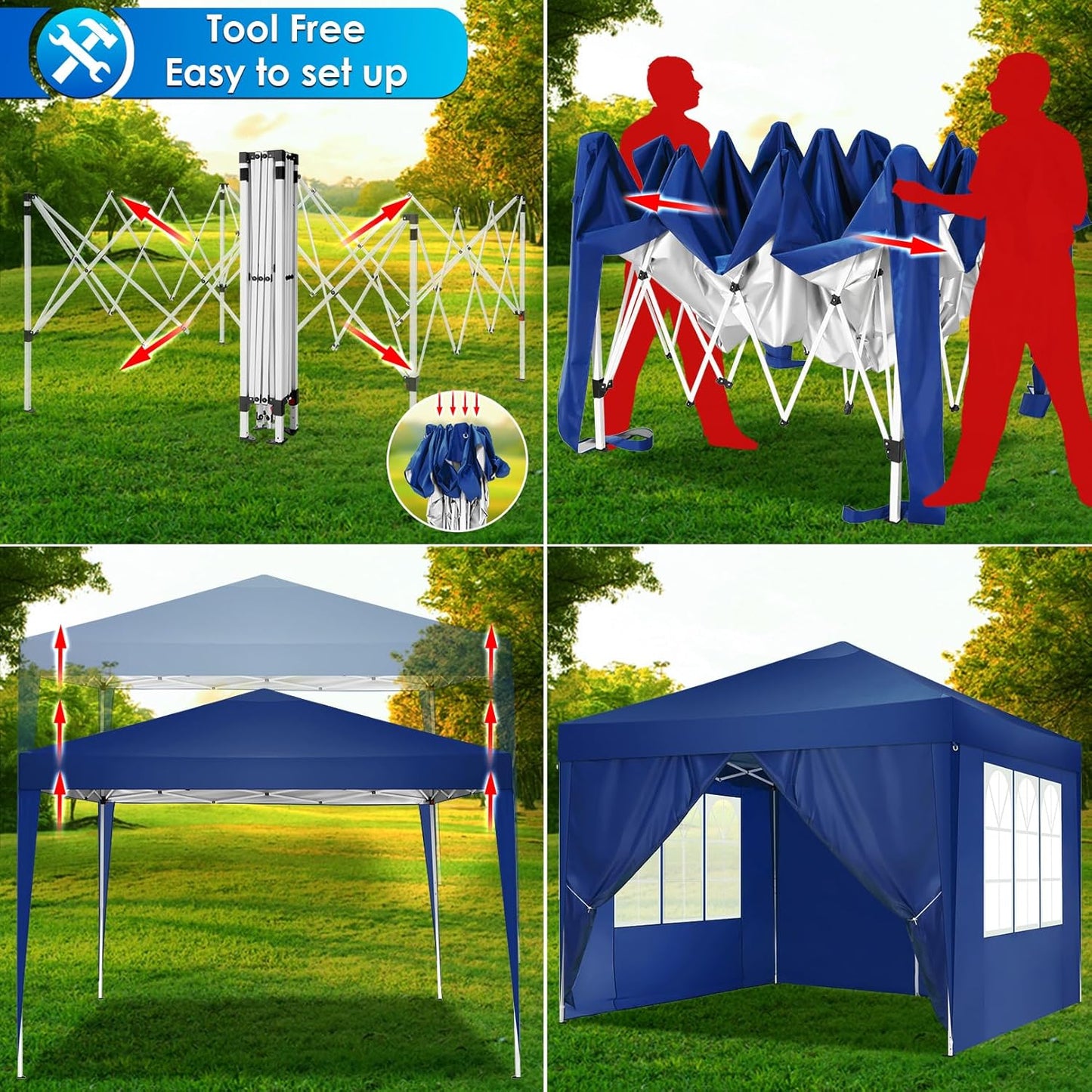 COBIZI Gazebo 3 x 6 Folding Gazebo Waterproof Stable Winterproof Foldable Party Tent with 6 Side Panels Pop Up Garden Gazebo UV Protection 50+ Height Adjustable for Beach Wedding Camping White
