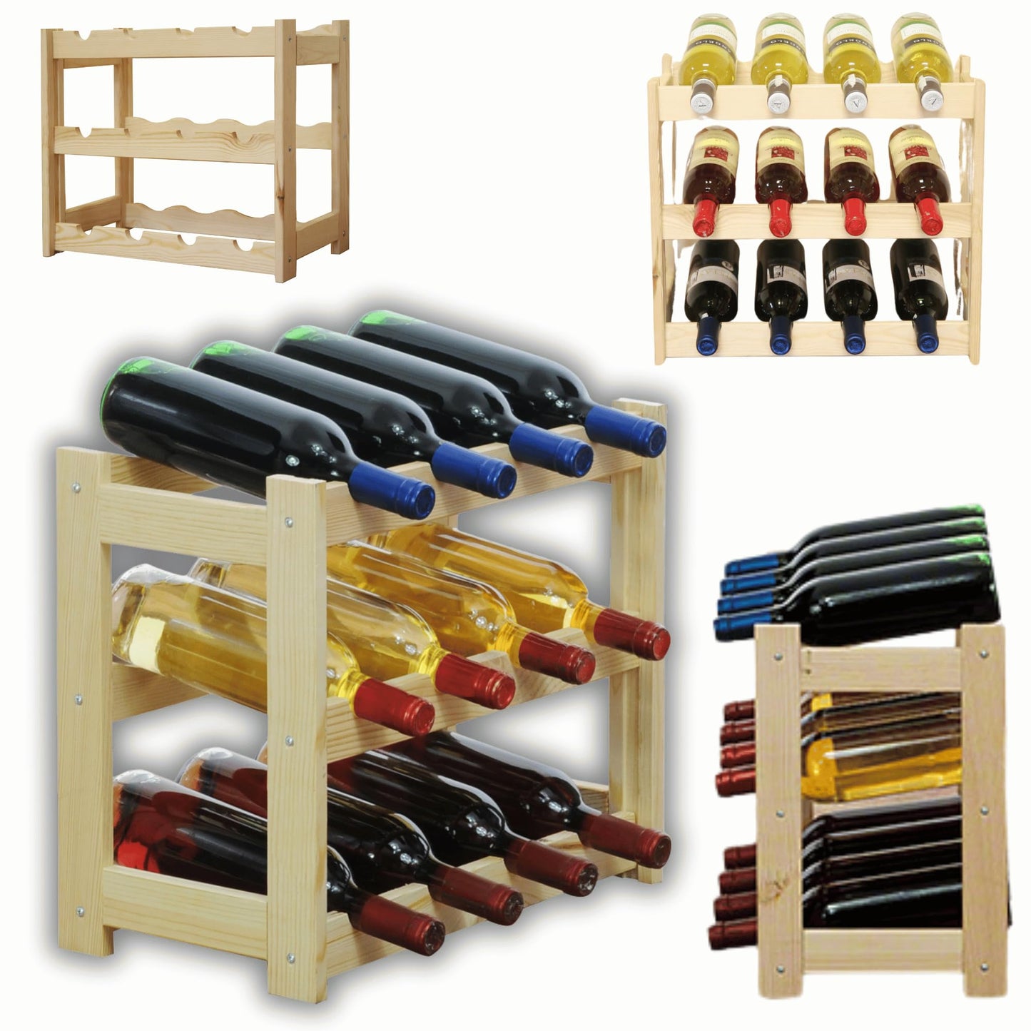 Untreated Wooden Wine Rack, 63.0 x 25.0 x 102.0 cm